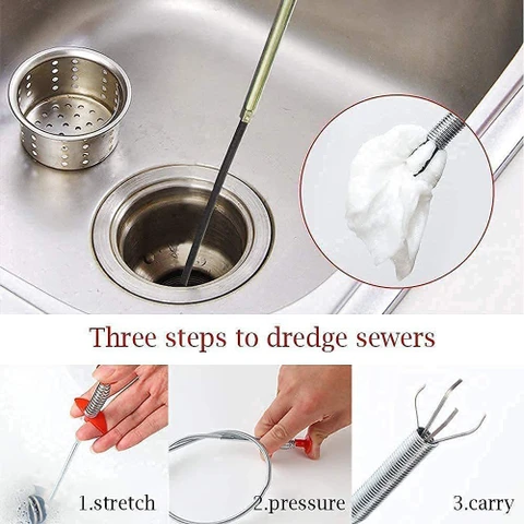1.6m Sink Drain Cleaning Wire - Flexible Pipe Unblocker Tool