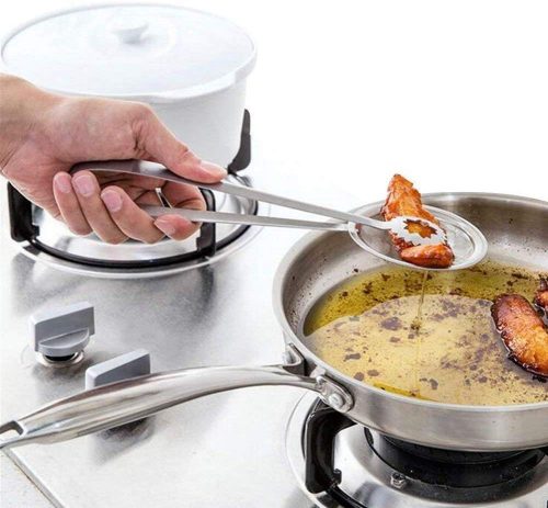 Stainless Steel Fry Spoon Oil Strainer Tong for Kitchen